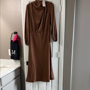 Chic Long Sleeve Brown Dress